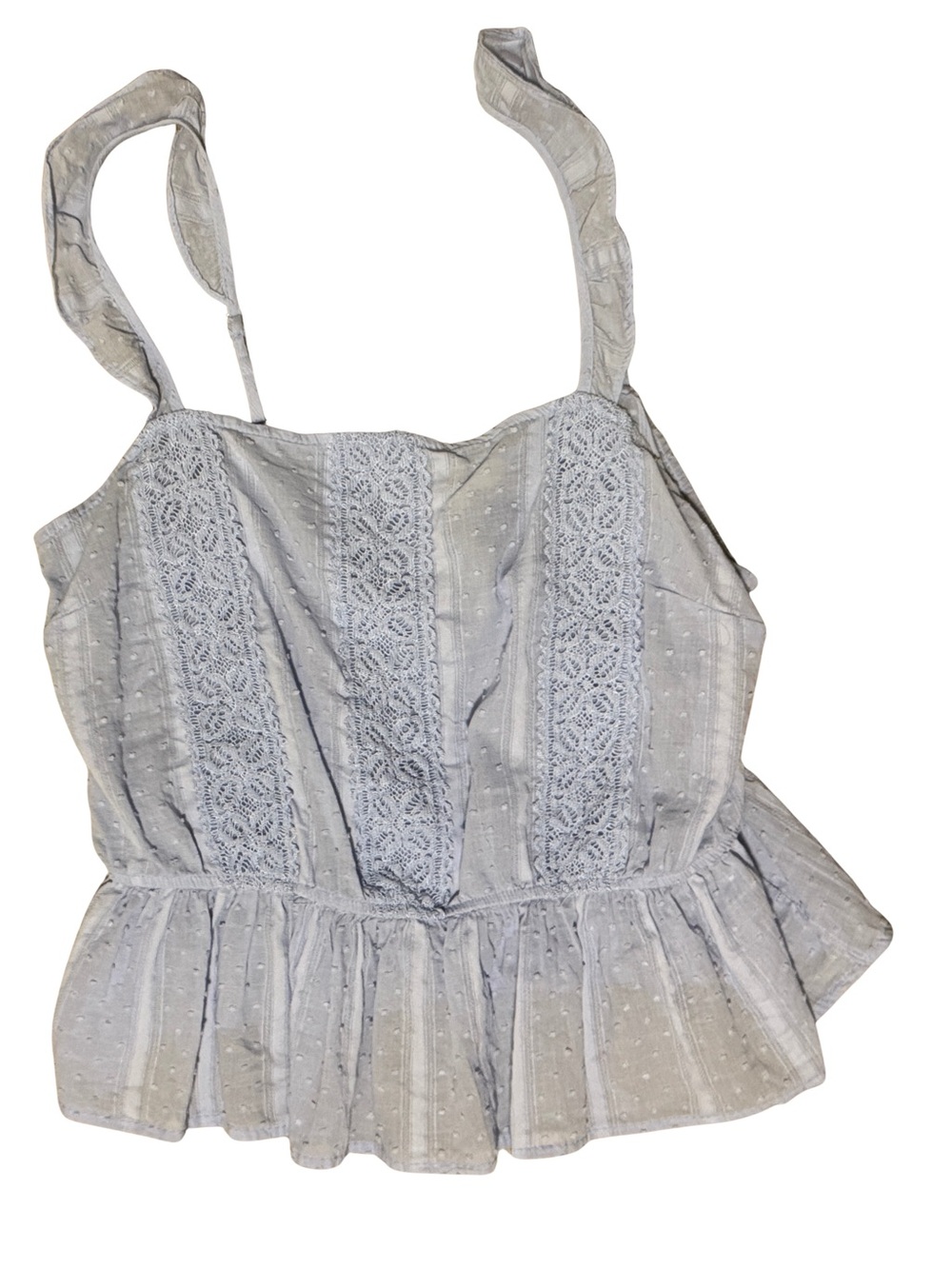 Sweet Wanderer Light Gray Lace-Trim Peplum Tank Top
